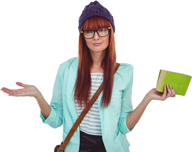 Smiling Hipster Woman with Bag and Book on Transparent Background - Download Free Stock Videos Pikwizard.com