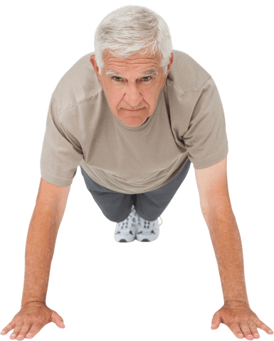 Senior man doing push-ups fitness transparent background