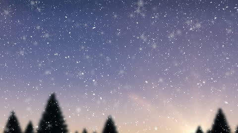 Magical Snowfall Over Fir Trees at Christmas Dusk