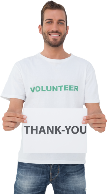 Transparent Portrait Grateful Volunteer Holding Thank-You Card - Download Free Stock Videos Pikwizard.com