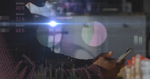 Young Professional Analyzing Data on Smartphone with Futuristic Interface