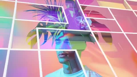 Digital Collage with Orchid and Cubed Gradient Elements