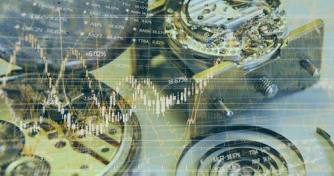 Machine Parts Blended with Financial Data Analytic Overlay - Download Free Stock Images Pikwizard.com