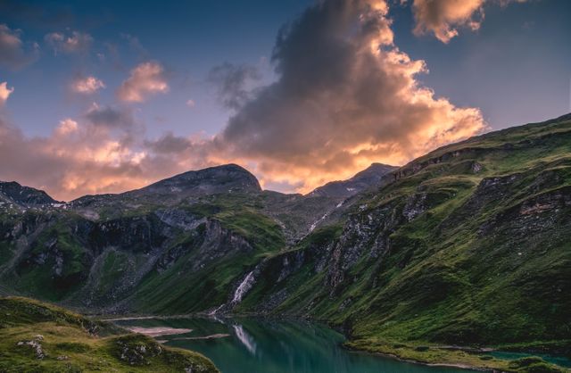 Majestic Mountain Landscape with Serene Lake at Sunset - Download Free Stock Photos Pikwizard.com