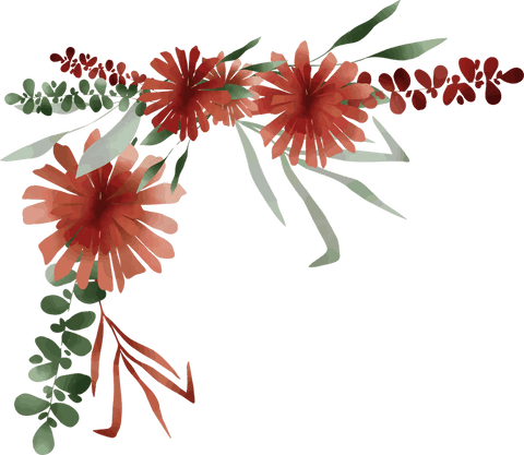 Transparent Corner Red Flower and Eucalyptus Watercolor Arrangement