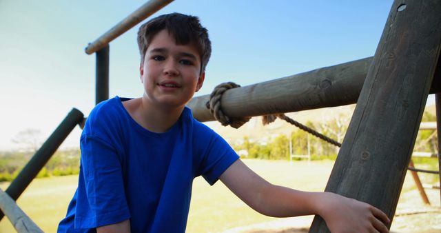 Smiling Boy Enjoying Playground Outdoors - Download Free Stock Images Pikwizard.com