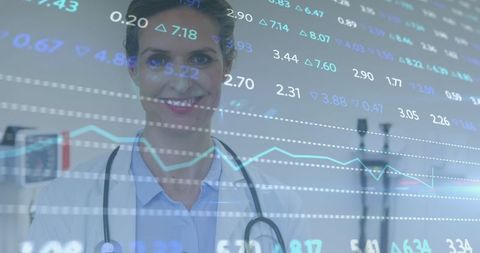 Doctor and Financial Data Overlay Representing Healthcare Technology