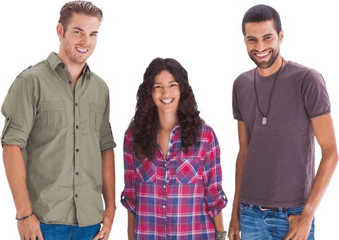 Diverse Friends Smiling on Transparent Background