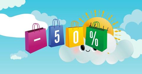 Colorful Shopping Bag Discount Banner for Retail Promotions