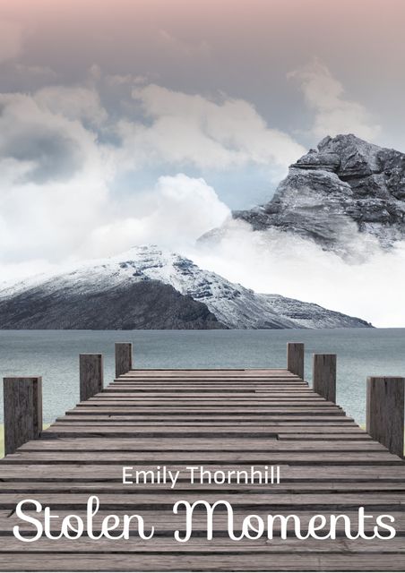 Image depicts a wooden pier extending over a calm lake with snowy mountains in the background. This serene and tranquil landscape is ideal for use in travel brochures, vacation advertisements, nature-themed websites, relaxation apps, and scenic postcards. The composite text gives a personal touch, making it suitable for book covers, particularly those portraying serene or introspective themes.