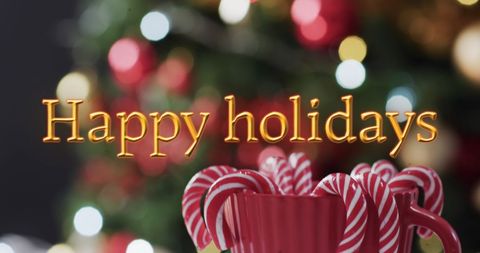 Happy Holidays Greeting Digital Image with Candy Canes and Tree