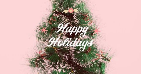 Festive Fir Tree with Holiday Greetings in Pink