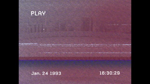 Retro Technology Glitch Overlay with City Silhouette