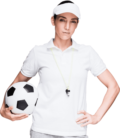 confident female coach holding soccer ball on transparent background - Download Free Stock Videos Pikwizard.com