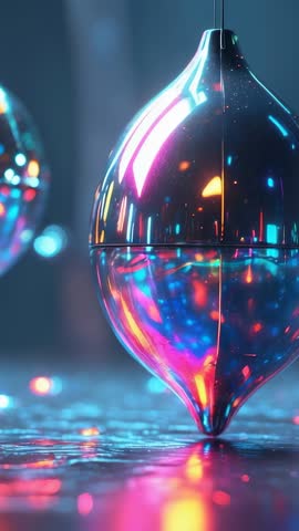 Spinning Metallic Ornament Under Neon Lights With Drifting Particles Vertical Video
