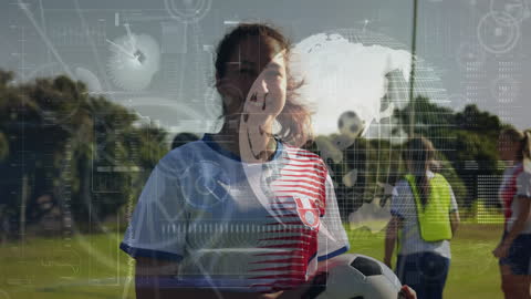 Young Soccer Player with Futuristic Data Overlay on Field