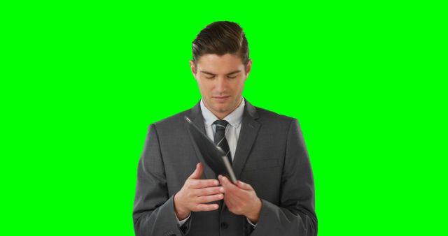 Businessman Using Tablet Against Green Screen Background - Download Free Stock Images Pikwizard.com
