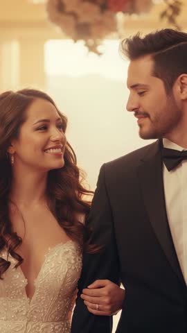 Newlyweds Walking Down Aisle in Lace Gown and Tux Showing Ring | Vertical Wedding Video