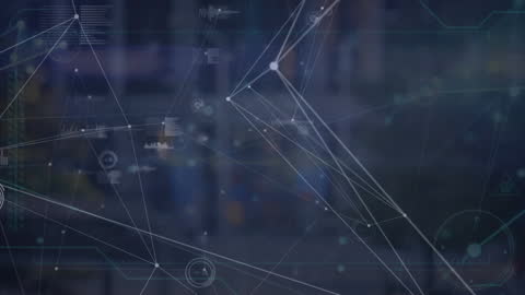 Digital Network Animation Over City Traffic Background