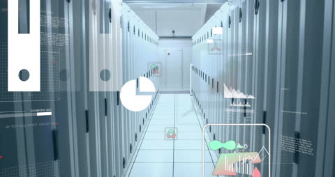 Data Center Corridor with Digital Financial Statistics Overlay