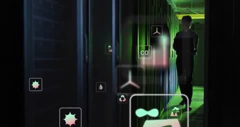 IT Technician Monitoring Sustainable Eco Metrics in Data Center