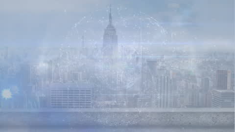 Futuristic Globe of Connections Over New York Skyline