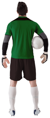 Transparent design: goalkeeper in green jersey holding soccer ball