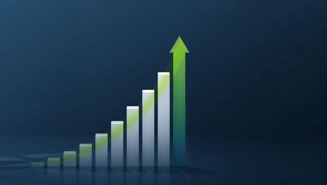 Rising 3D Bar Chart with Green Arrow Showing Business Growth and Upward Trend