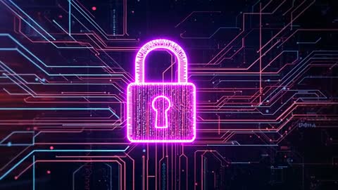 Neon Padlock Icon Representing Cybersecurity Concepts