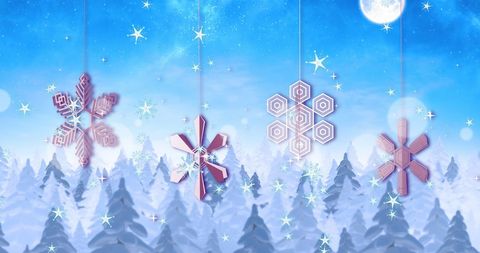 Magical snowflakes falling over winter wonderland