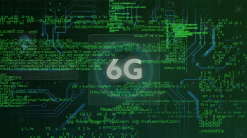 Digital 6G Technology Concept with Coding Background and Circuit Design