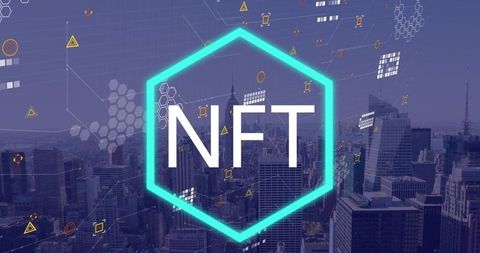 NFT Digital Technology Concept Over Cityscape