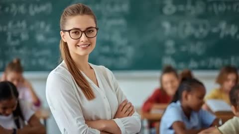 Female Teacher Leading Classroom While Monitoring Diverse Students Working on Math Tasks
