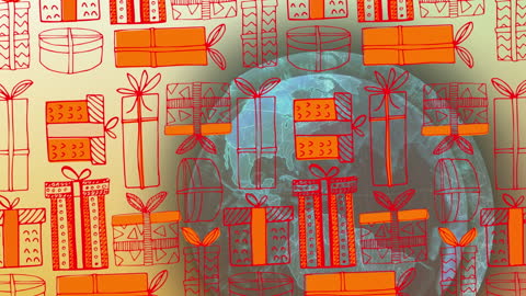 Rotating Globe with Hand-Drawn Gift Boxes Design