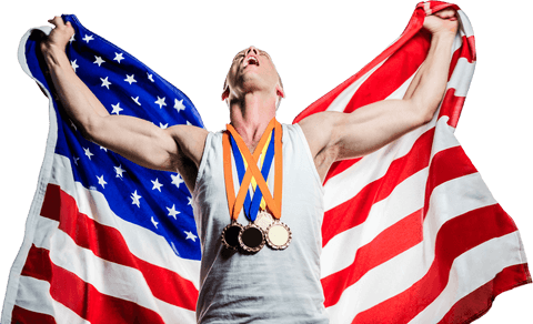 victorious athlete with gold medals and american flag transparent background - Download Free Stock Videos Pikwizard.com