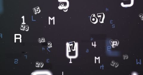 Abstract numbers and alphabets on dynamic black background