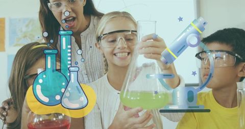 Diverse Schoolchildren Discover Chemistry with Enthusiastic Teacher - Download Free Stock Images Pikwizard.com