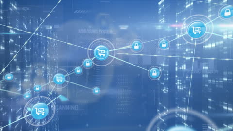 Digital Network with Shopping Icons on Futuristic Interface