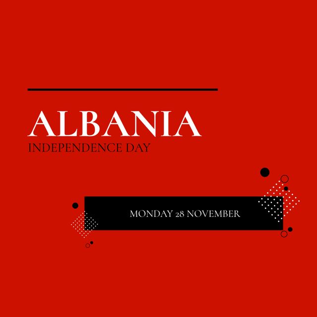 Composition of albania independence day and monday 28 november texts on red background. Albania independence day and celebration concept digitally generated image.