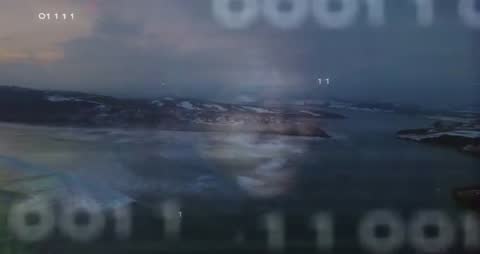 Futuristic Digital Landscape with Face and Binary Code Overlay