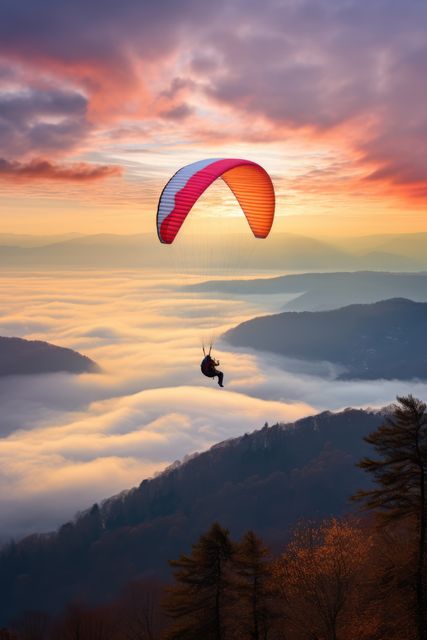 Paraglider drifting over countryside landscape at sunset, created using generative ai technology - Download Free Stock Photos Pikwizard.com