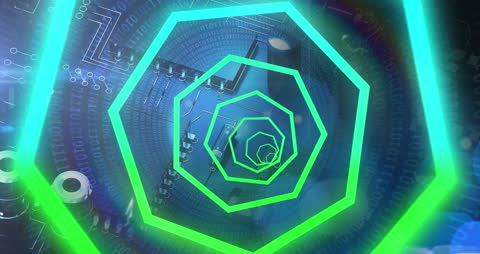 Abstract Neon Data Circuit Animation with Digital Elements