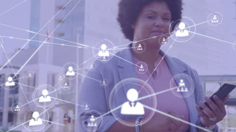 Businesswoman Navigating Digital Communication Network