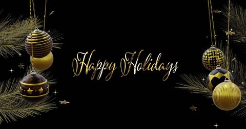 Elegant Black and Gold Holiday Baubles Greeting Design