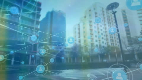 Futuristic Network Interface on Urban Skyline