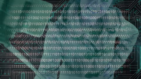 Binary Code Overlaying Computer Circuit Board with Technology Theme
