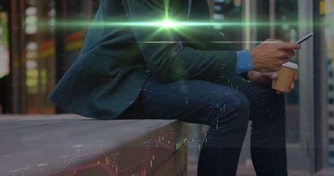 Businessman Engaging with Digital Data Insights on Smartphone