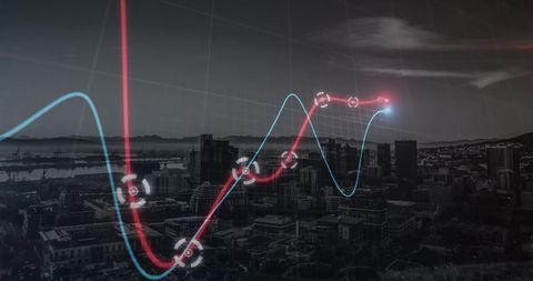 Neon Graph Data Overlay on Night Cityscape - Download Free Stock Images Pikwizard.com