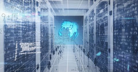 Digital Data Processing in Modern Server Room with Futuristic Projections - Download Free Stock Images Pikwizard.com