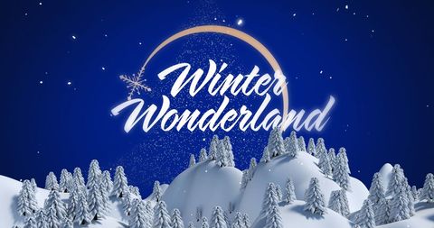 Digital winter wonderland scene with falling snow